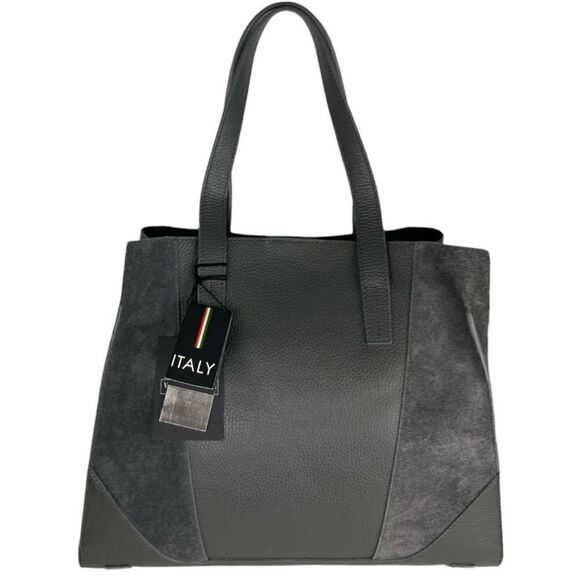 NWT Valentina Fiore Italian Gray Suede Leather Tote Bag Workcore Chic Minimalist - Picture 2 of 13